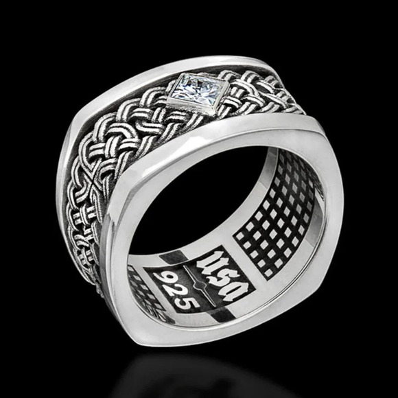 💎925 Silver Plated Unique Black Huge Heavy Men Ring, MLNN1239 - Picture 1 of 4